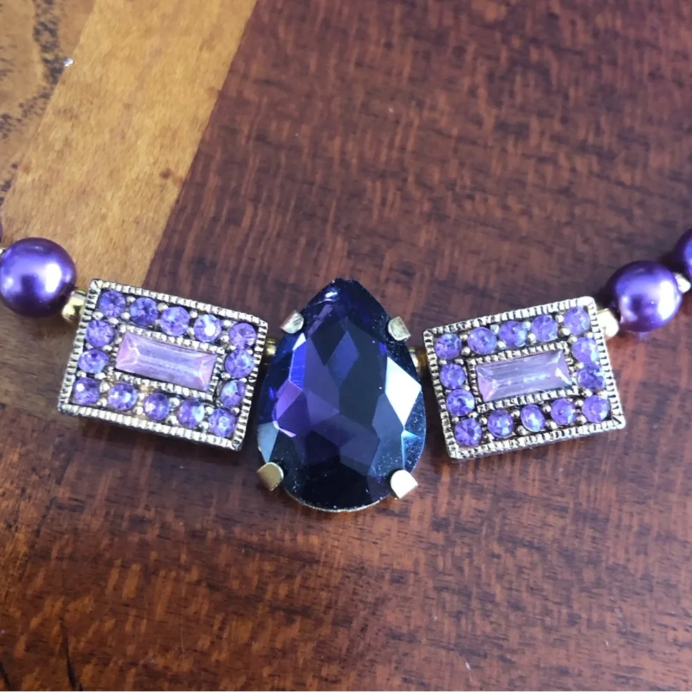 Handcrafted repurpose purple passion sparkle pendant Czech glass Pearl necklace